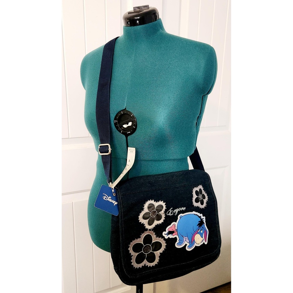 Vintage Disney Eeyore Denim Crossbody Bag Blue Floral Messenger NWT